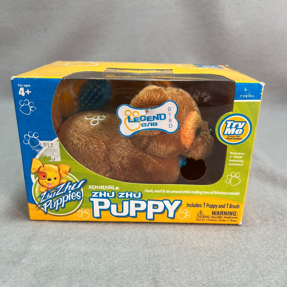 Zhu Zhu Pets Puppies Legend Brown  Dog Orange Patch Electronic Plush Toy Works